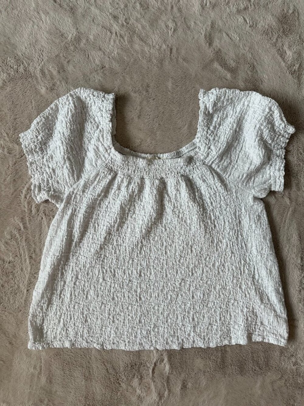 Lucky Brand Square Neck Textured White Top